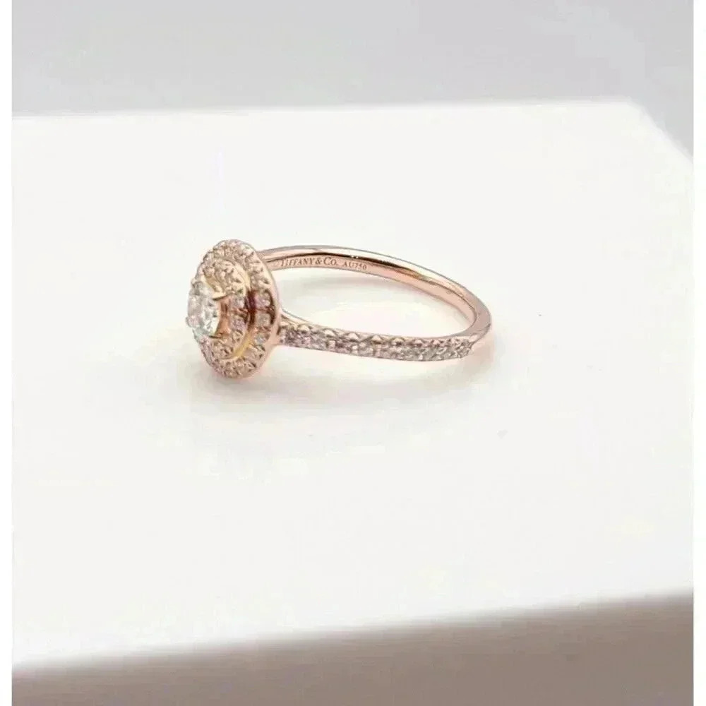 Tiffany & Co 18kt Rose Gold Soleste Diamond Halo Engagement Ring Size 4.5 - Picture 9 of 11